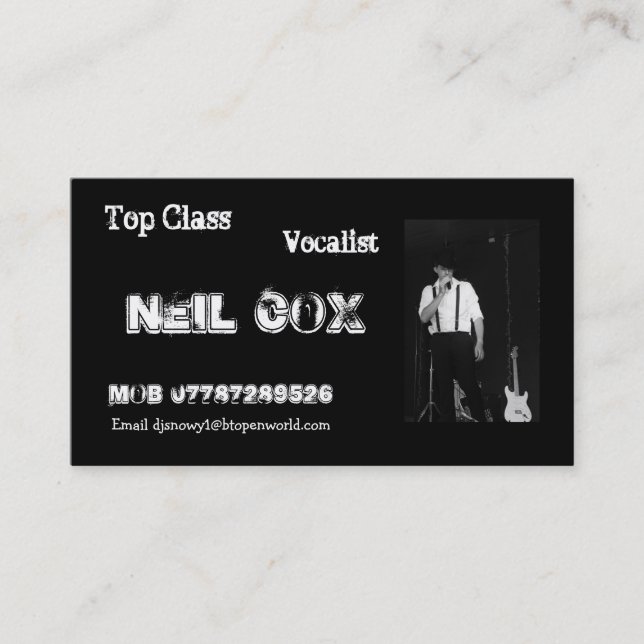 Carte De Visite Chanteur Neil Cox (Devant)
