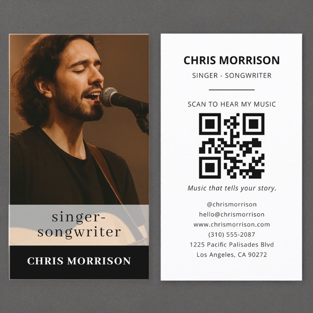 Carte De Visite Chanteur Songwriter Music QR Code Photo (Créateur téléchargé)