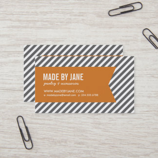 Carte De Visite Charbon & Brûlé Orange Moderne Stripes & Ruban