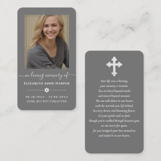 Carte De Visite Charcoal Grey Modern Memorial Photo Prayer Card