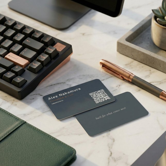 Carte De Visite Charcoal Minimal QR Code Tech Founder Startup  (Charcoal Minimal QR Code Tech Founder Startup Business Card)