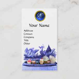 CARTE DE VISITE CHARIOT BLEU DE SWANS AVEC CUPCAKES ET PATIENS