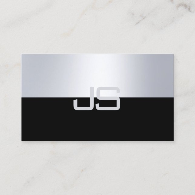 Carte De Visite Charmant Monogramme Moderne Argent Aspect Luxe (Devant)