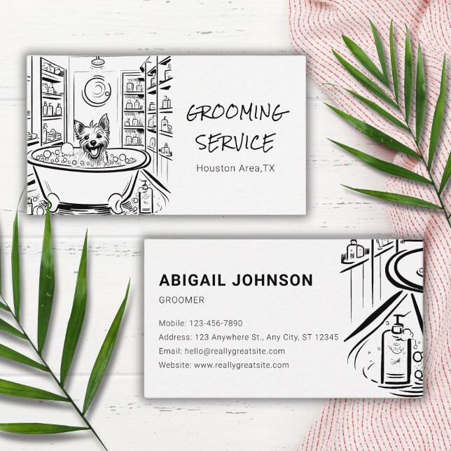 Carte De Visite Charmante croquis Chien dans un cadre Spa Animaux  (Créateur téléchargé)