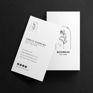 Carte De Visite Charme Botanique Minimaliste Élégant Noir Blanc