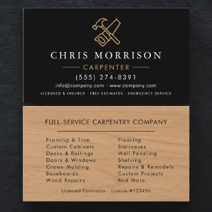 Carte De Visite Charpentier bois or noir or