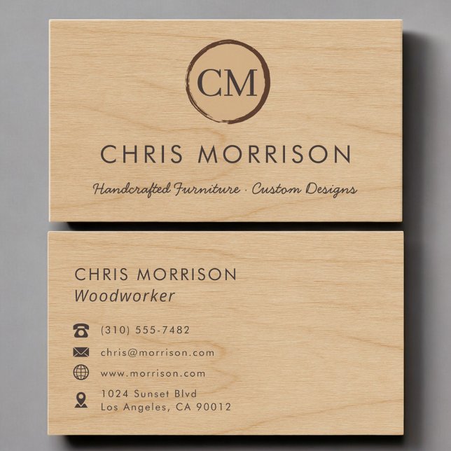 Carte De Visite Charpentier Bois Rustique Monogramme Professionnel (Créateur téléchargé)