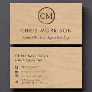 Carte De Visite Charpentier de finition Monogramme Bois Rustique P