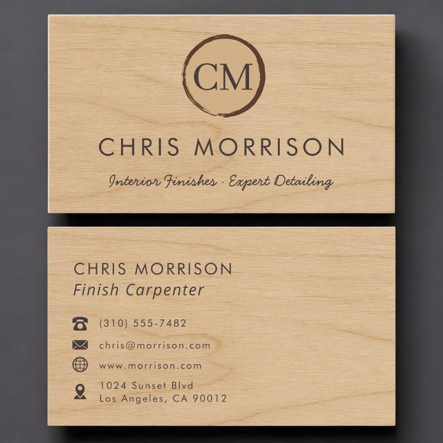 Carte De Visite Charpentier de finition Monogramme Bois Rustique P (Créateur téléchargé)