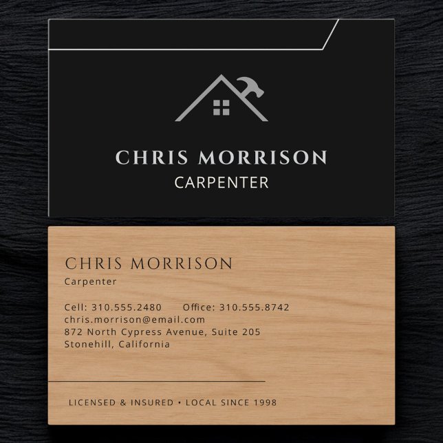 Carte De Visite Charpentier Moderne Professionnel Menuiserie Noir (Créateur téléchargé)