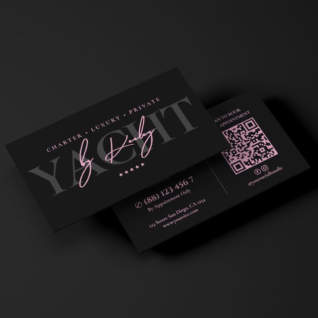 Carte De Visite Charter de yacht exécutif Minimal Rose Noir  (Executive Yacht Charter Minimal Pink Black Business Card
)