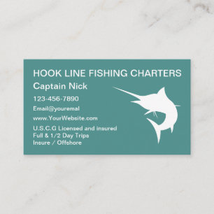 Carte De Visite Charters de pêche Bateau Capitaine Marlin Design