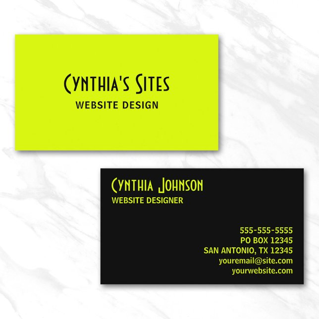 Carte De Visite Chartreuse et Noir Retro Gras (Chartreuse and Black Retro Bold Business Card)