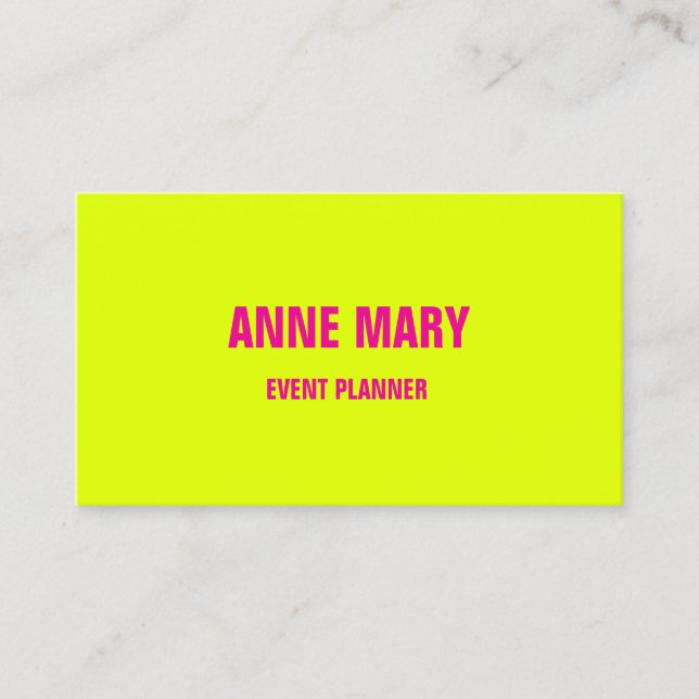 Carte De Visite Chartreuse Yellow Hot Pink Mariage Event Planner (Devant)