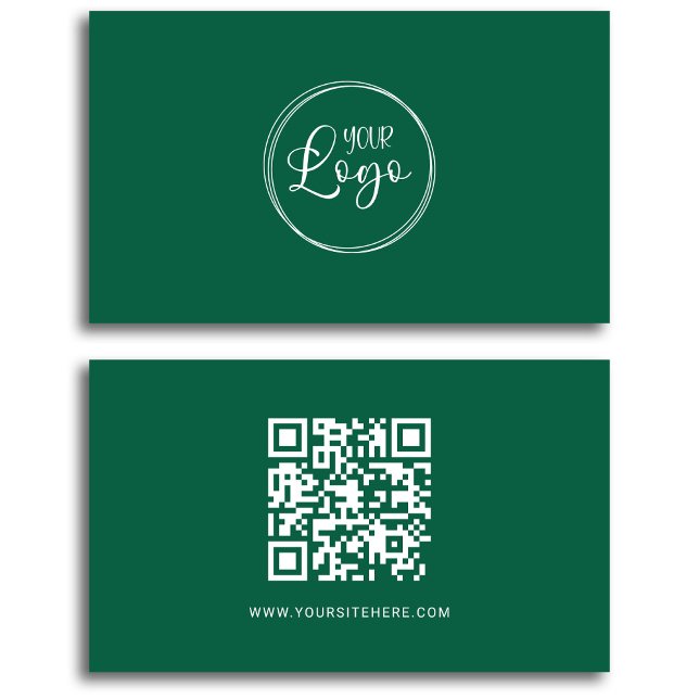 Carte De Visite Chasseur Logo Vert et Blanc Minimaliste QR Code (Hunter Green and White Logo Minimalist QR Code Business Card)