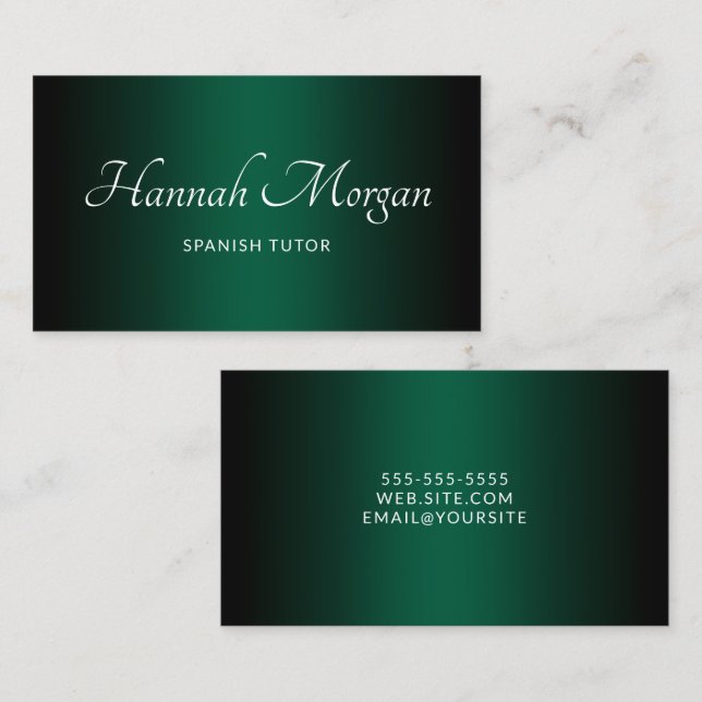 Carte De Visite Chasseur noir vert ombré élégant script (Devant / Derrière)