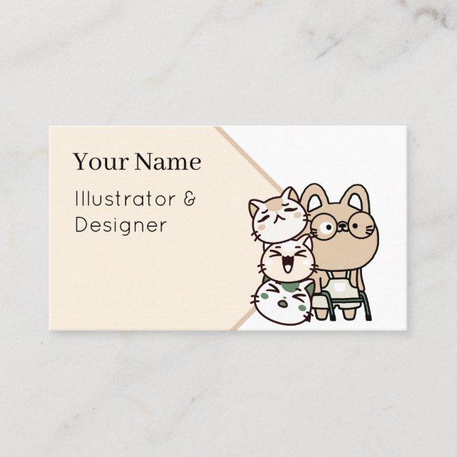 Carte De Visite Chat avec déambulateur et groupe de chats joyeux (Devant)