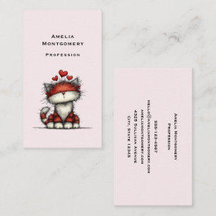 Carte De Visite Chat avec des cœurs d'amour rouges mignon et drôle