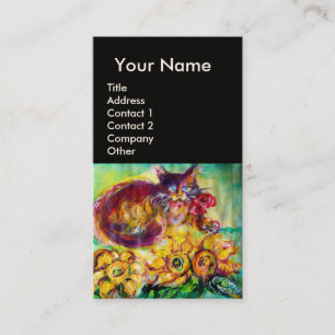 CARTE DE VISITE CHAT AVEC RIBBON ROUGE ET MONOGRAMME DE SOUFFLEURS