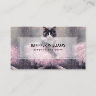 Carte De Visite Chat Ballerine Étincelant en Tutu Rose            