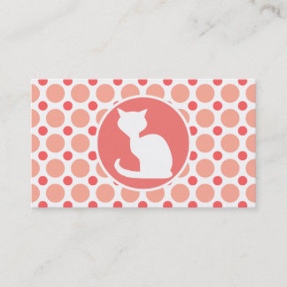 Carte De Visite Chat blanc ; Pois rose et de corail