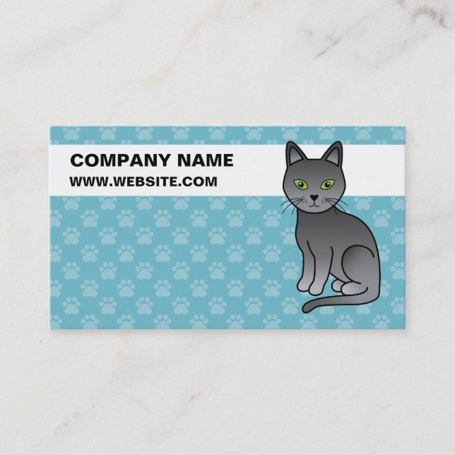 Carte De Visite Chat Bleu Russe Avec Informations Commerciales Per (Devant)