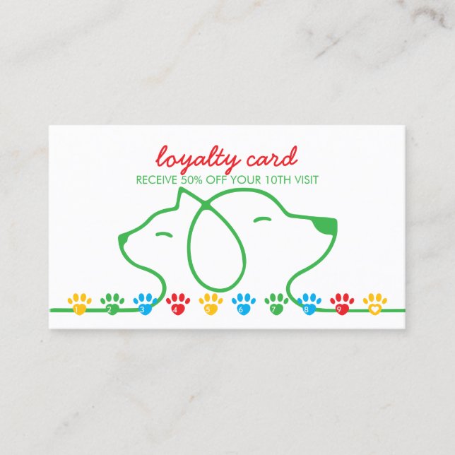 Carte De Visite Chat Chien Pattes vert rouge bleu punch Rabais Fid (Devant)