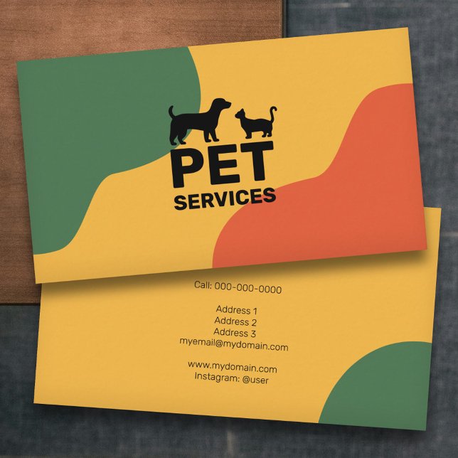 Carte De Visite Chat & Chien - Services pour animaux de compagnie  (Cat & Dog - Pet Services Colored Business Card)