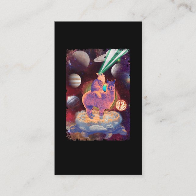 Carte De Visite Chat cosmique équitation Llama Alpaca Turtle Space (Devant)