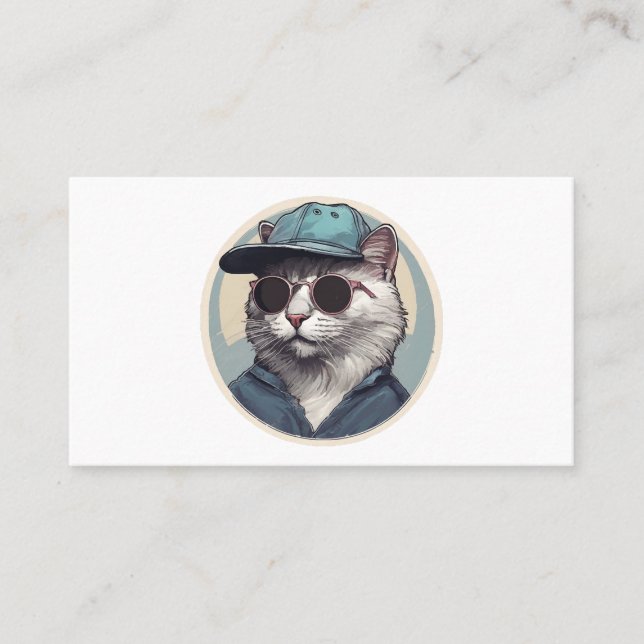 Carte De Visite Chat de dessin animé avec lunettes de soleil (Devant)