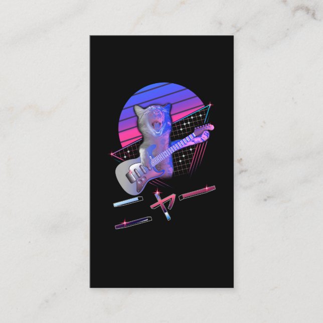 Carte De Visite Chat de guitare électrique Vaporwave 80s 90s Music (Devant)