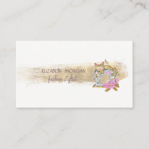 Carte De Visite Chat de machine à coudre Faux pinceau en feuille d