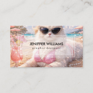 Carte De Visite Chat de plage glamour avec lunettes de soleil