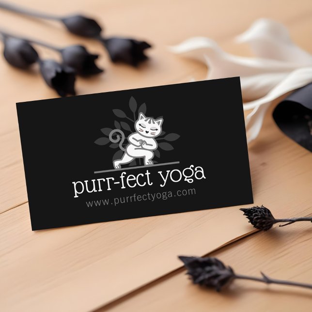 Carte De Visite Chat de Yoga holistique Méditant Pose de Yoga Noir (olistic Yoga Cat Meditating Yoga Pose Black Business Card)