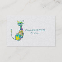 Chat floral rétro coloré et Damas blanches