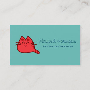 Carte De Visite Chat Kitty souriant rouge