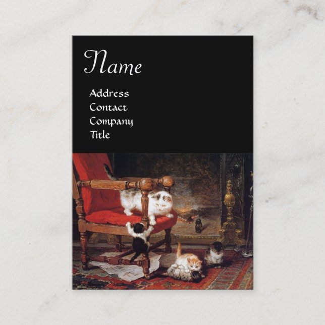 CARTE DE VISITE CHAT MÈRE JOUER AVEC CUISINE (Devant)