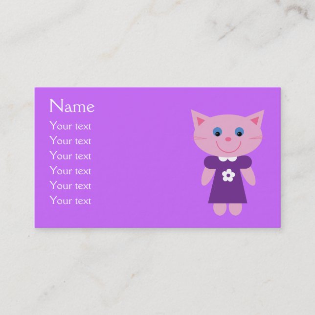Carte De Visite Chat mignon de bande dessinée dans le lilas (Devant)