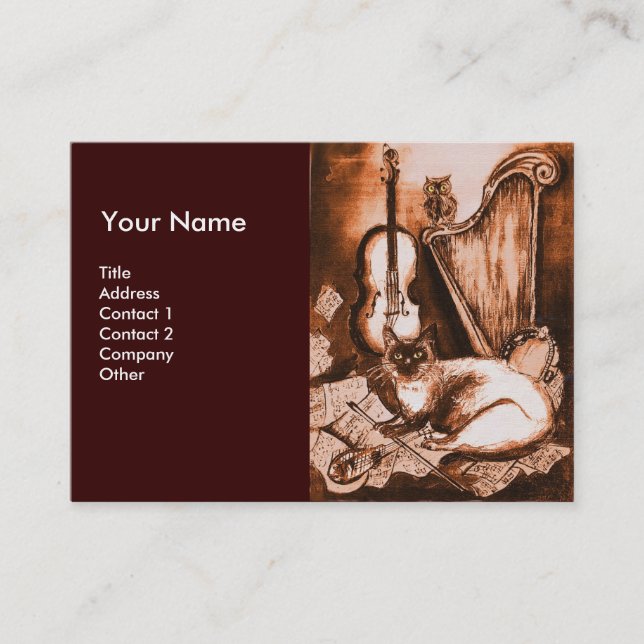 Carte De Visite CHAT MUSICAL, Brown et blanc (Devant)