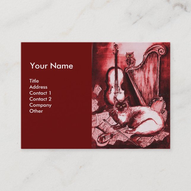 Carte De Visite CHAT MUSICAL, Rouge et Blanc (Devant)