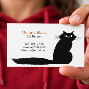 Carte De Visite Chat noir à poils longs avec une longue queue