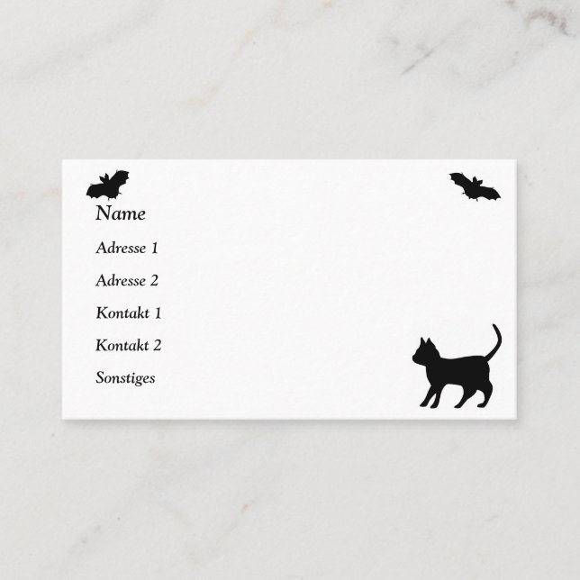 Carte De Visite Chat noir avec chauve-souris (Devant)