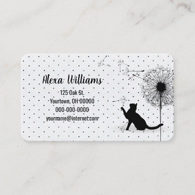 Carte De Visite Chat noir avec Dandelion sur des points d'épine (Devant)