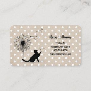 Carte De Visite Chat noir avec dandelion sur pois