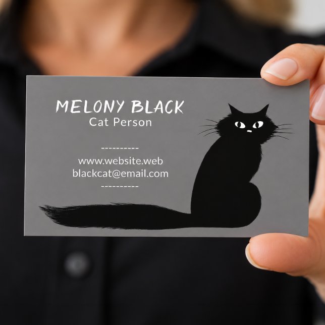 Carte De Visite Chat Noir Cool avec Longue Queue | Félin Amusant (Créateur téléchargé)