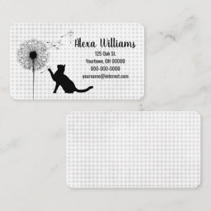 Carte De Visite Chat noir et pissenlit sur gingham