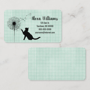 Carte De Visite Chat noir et pissenlit sur gingham