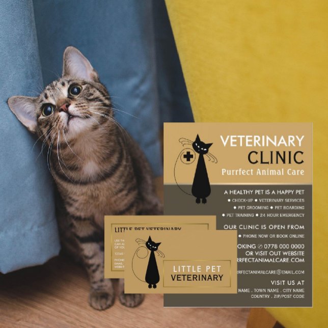 Carte De Visite Chat noir, Vétérinaire, Service vétérinaire (Créateur téléchargé)