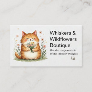 Carte De Visite Chat orange avec un bouquet de fleurs