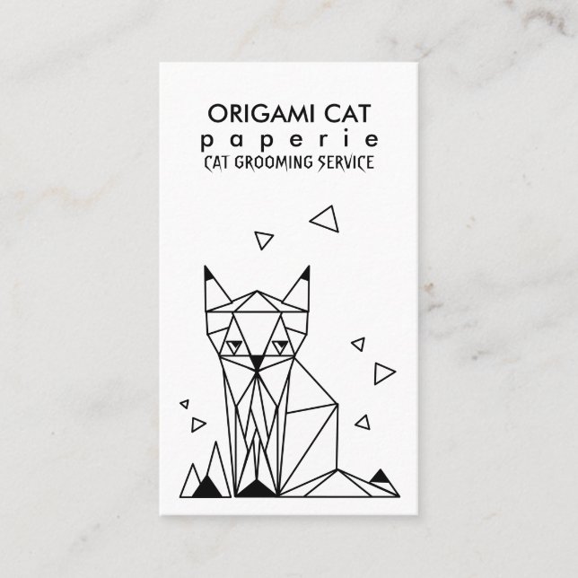 Carte De Visite Chat Origami minimaliste géométrique (Devant)